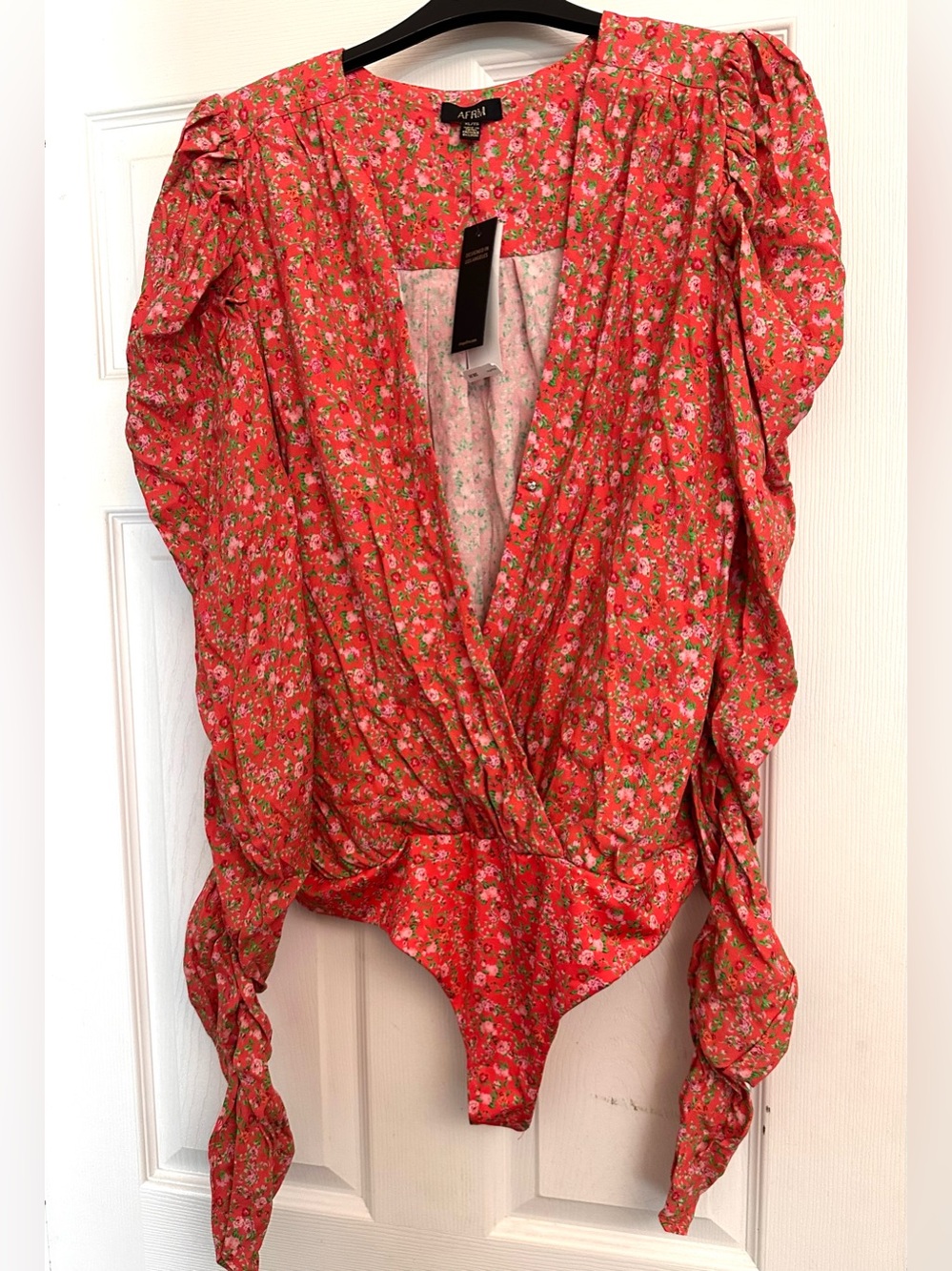 AFRM Coral Red Floral Wrap Bodysuit